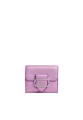 ( AS IS ) Coach Metallic Leather Wallet Small Morgan In Metallic Lilac CP462