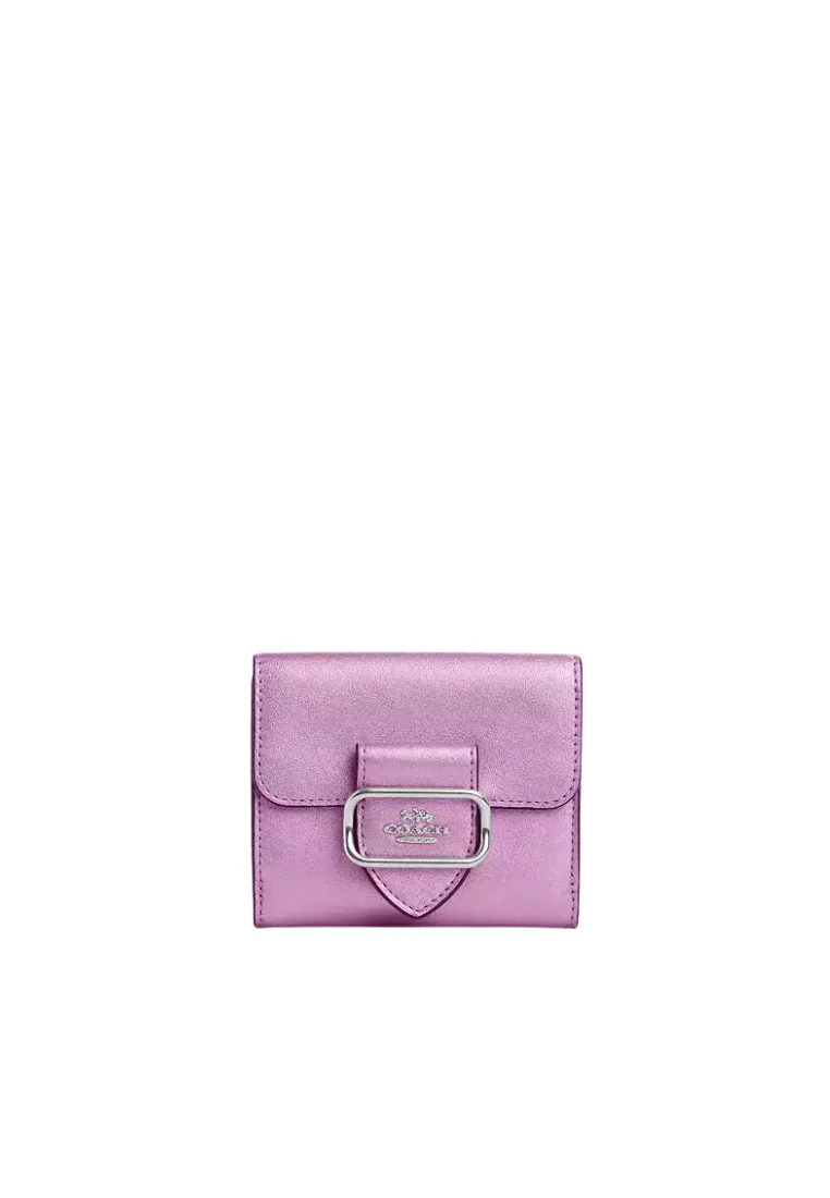 ( AS IS ) Coach Metallic Leather Wallet Small Morgan In Metallic Lilac CP462