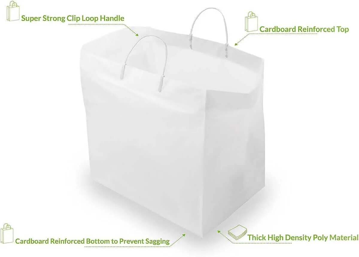 14x10x14.75 Solid White Plastic Bags with Clip Loop Handles