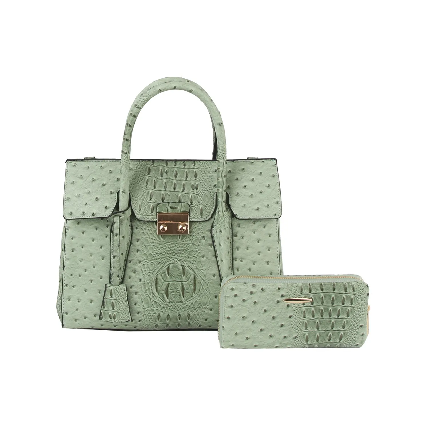 2 in 1 crocodile texture matching top handle bag and purse set