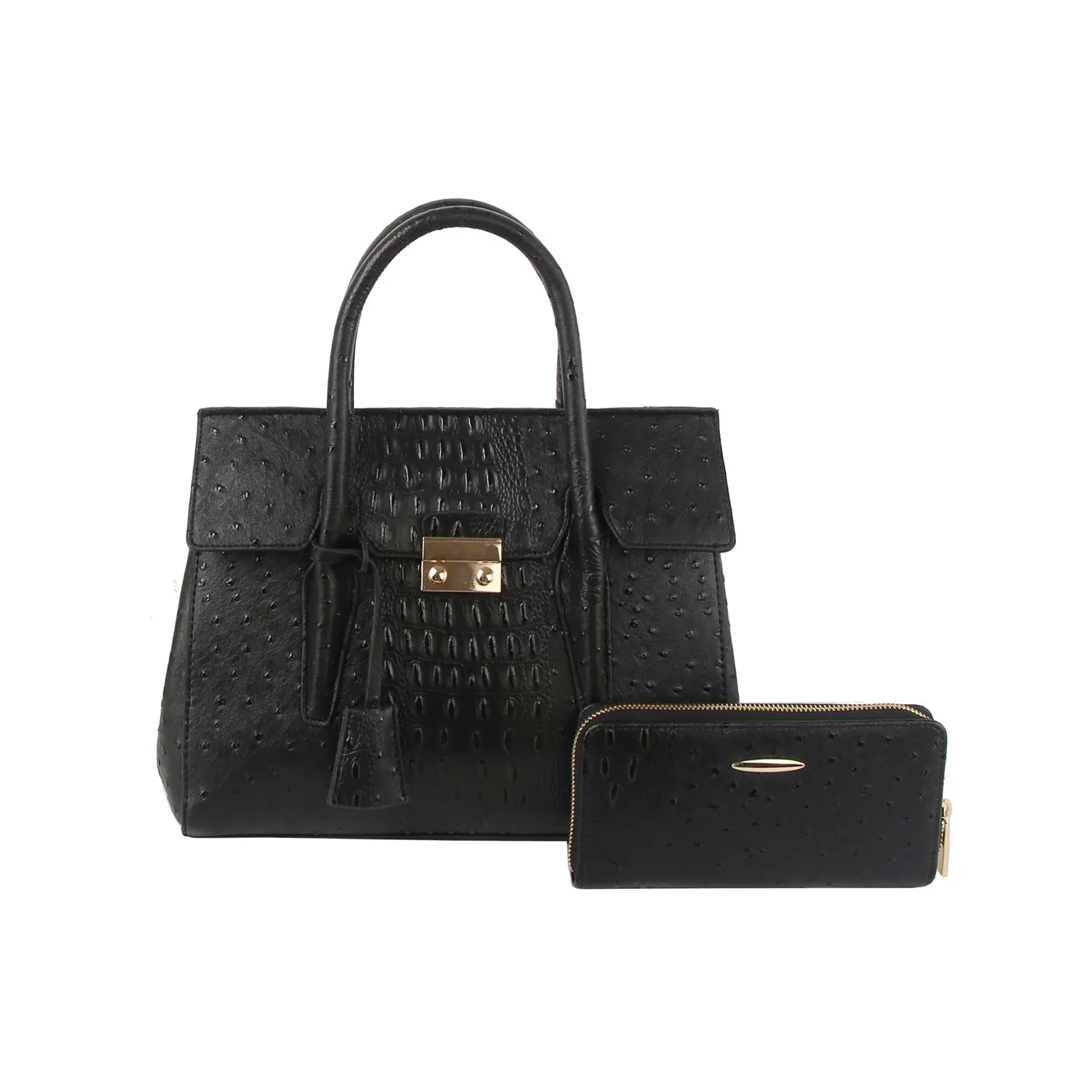 2 in 1 crocodile texture matching top handle bag and purse set