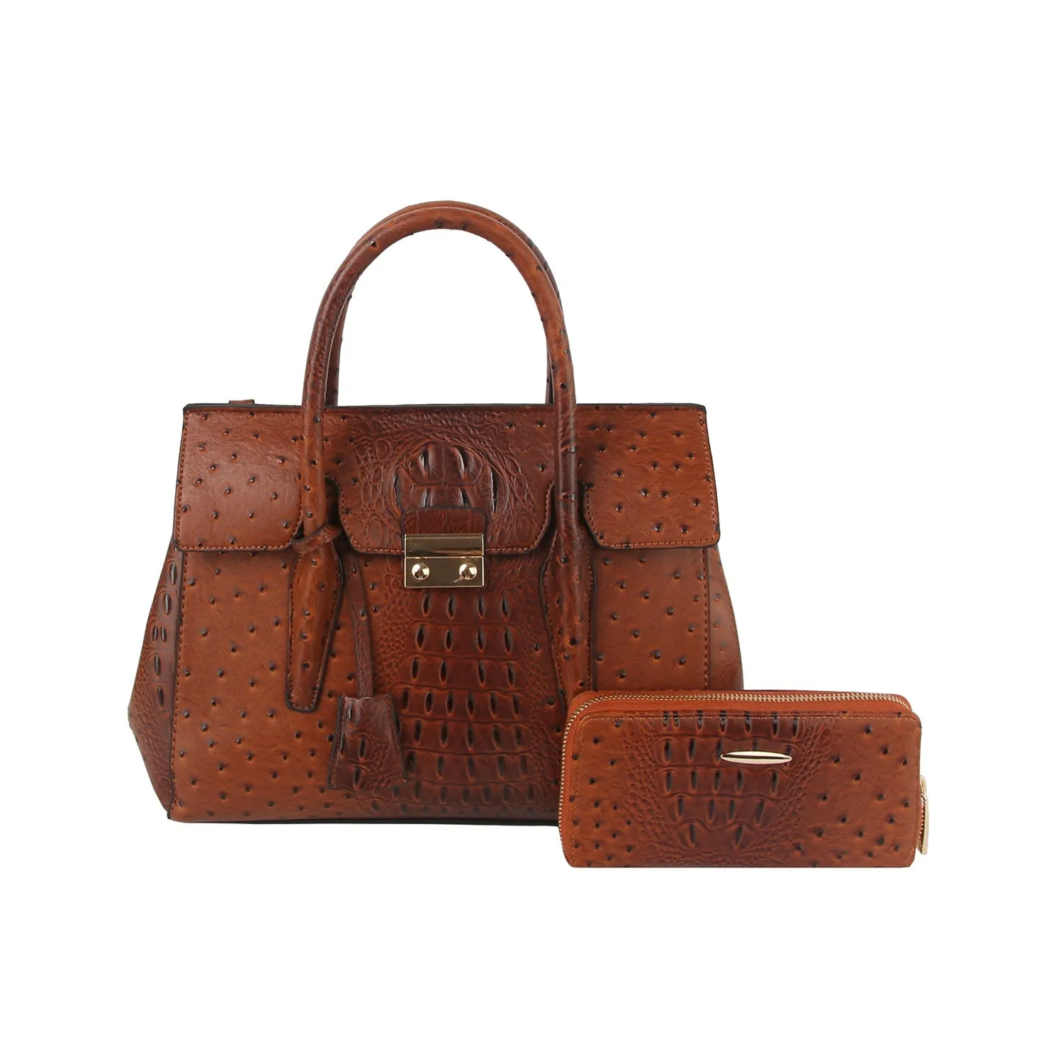 2 in 1 crocodile texture matching top handle bag and purse set