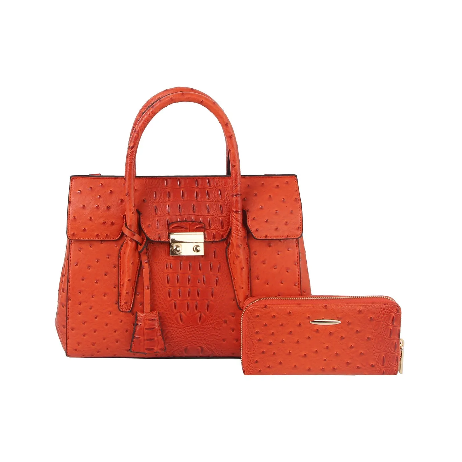 2 in 1 crocodile texture matching top handle bag and purse set