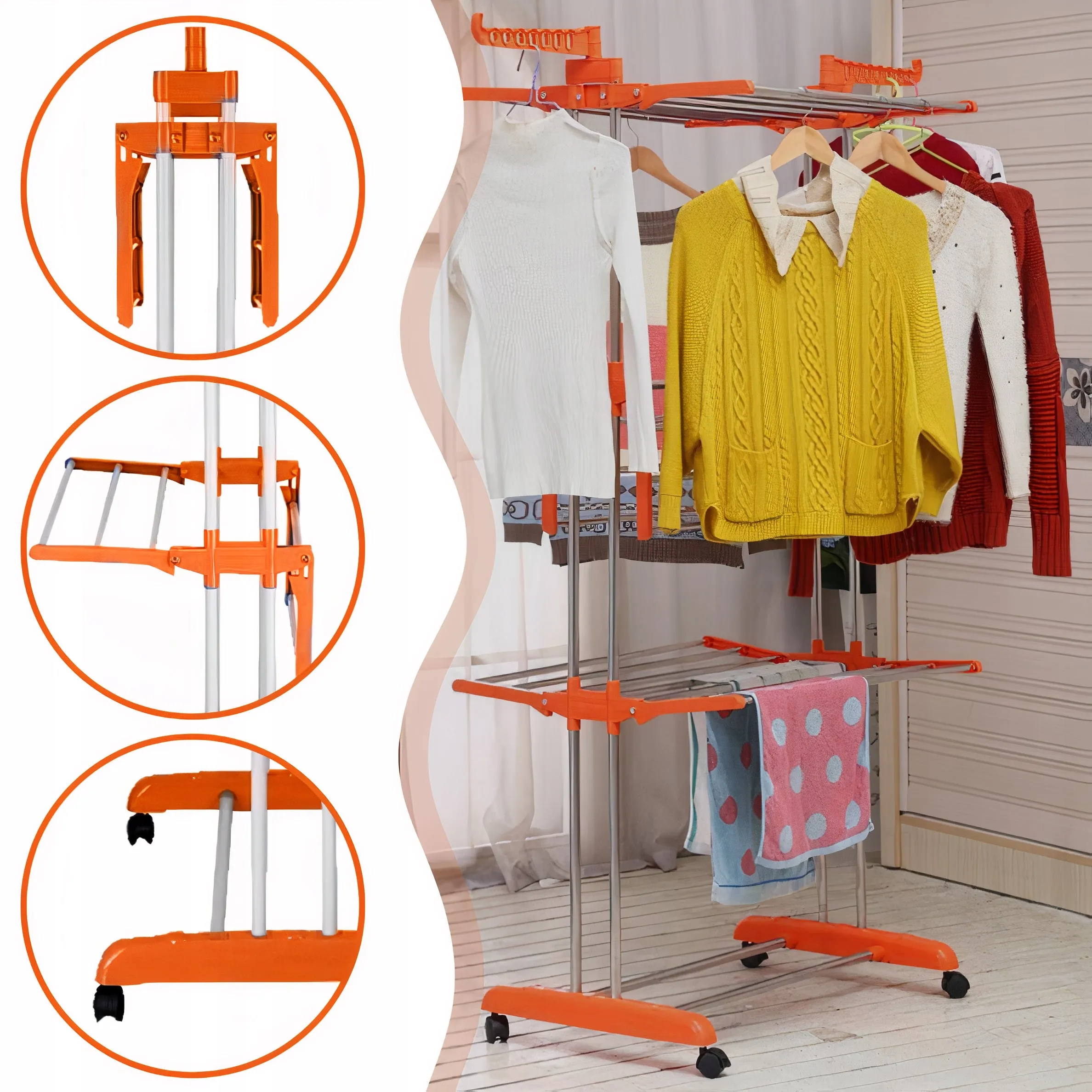 3 Layer Clothes Drying Racks-Orange