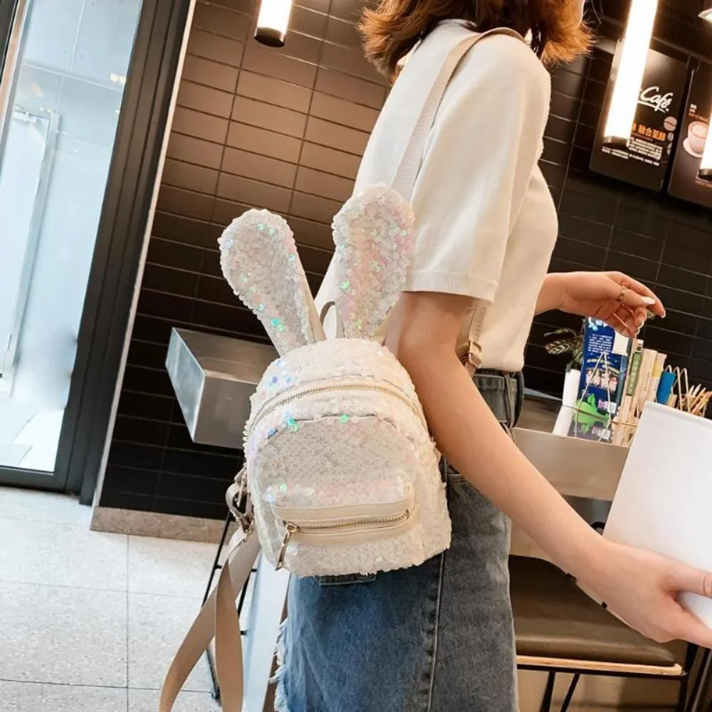 3 pcs set Rabbit Ear Backpack Travel-bag Bling Shiny Cute Heart Shaped