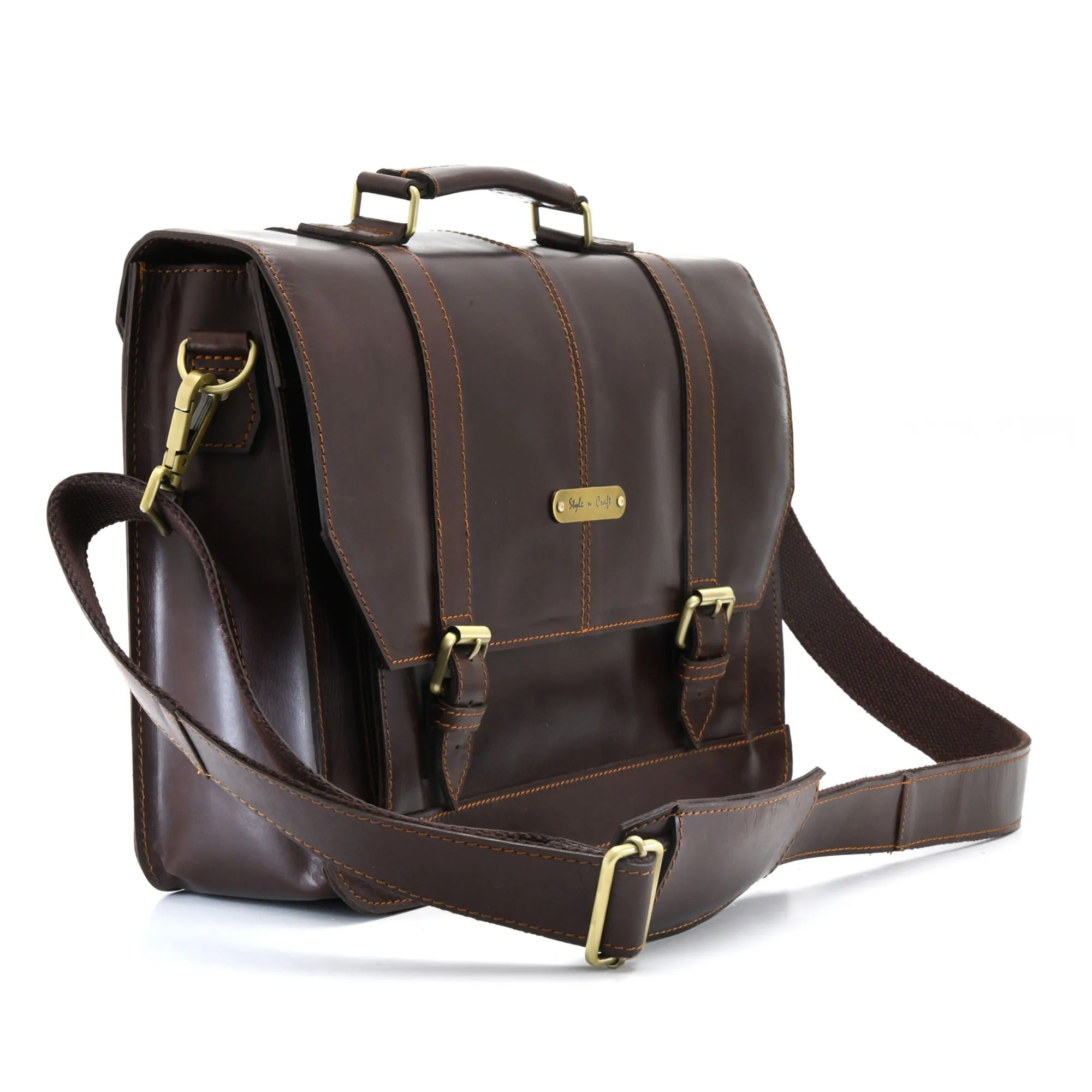 392007 Soft Briefcase Bag in Dark Brown Full Grain Leather | Style n Craft