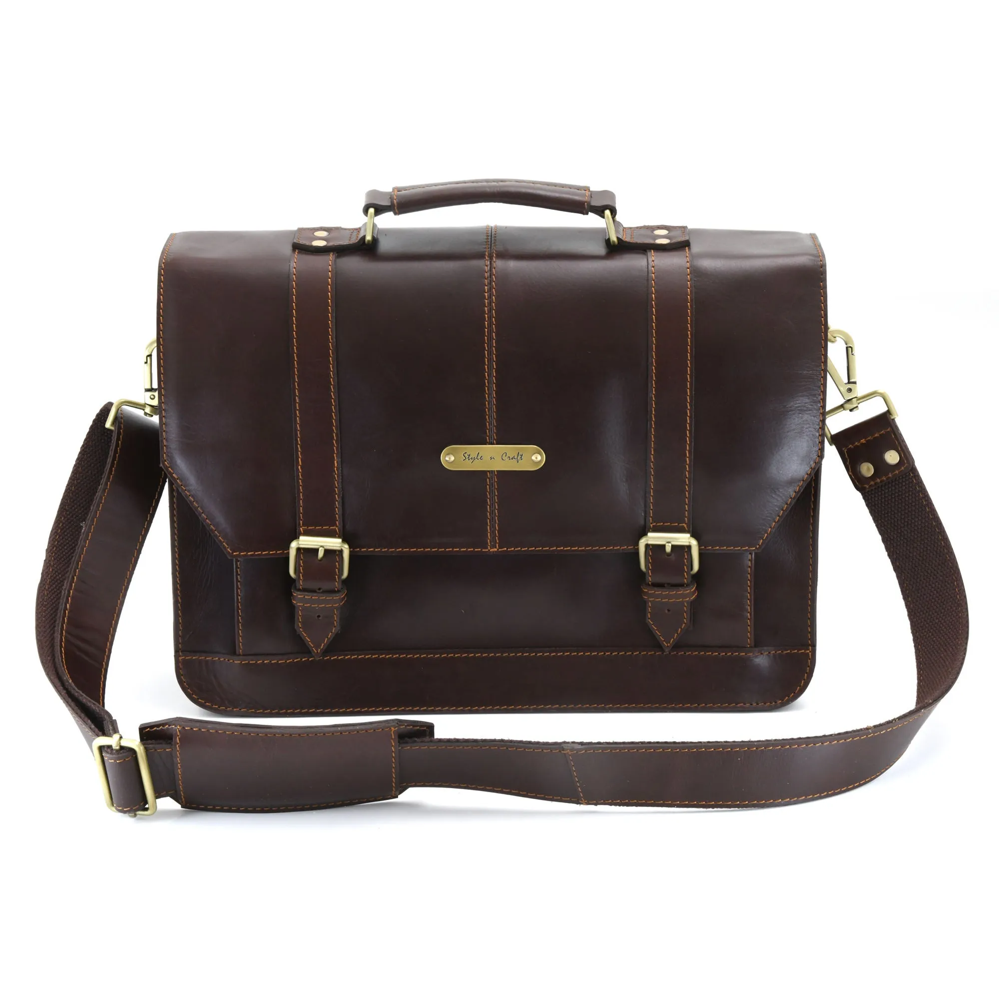 392007 Soft Briefcase Bag in Dark Brown Full Grain Leather | Style n Craft