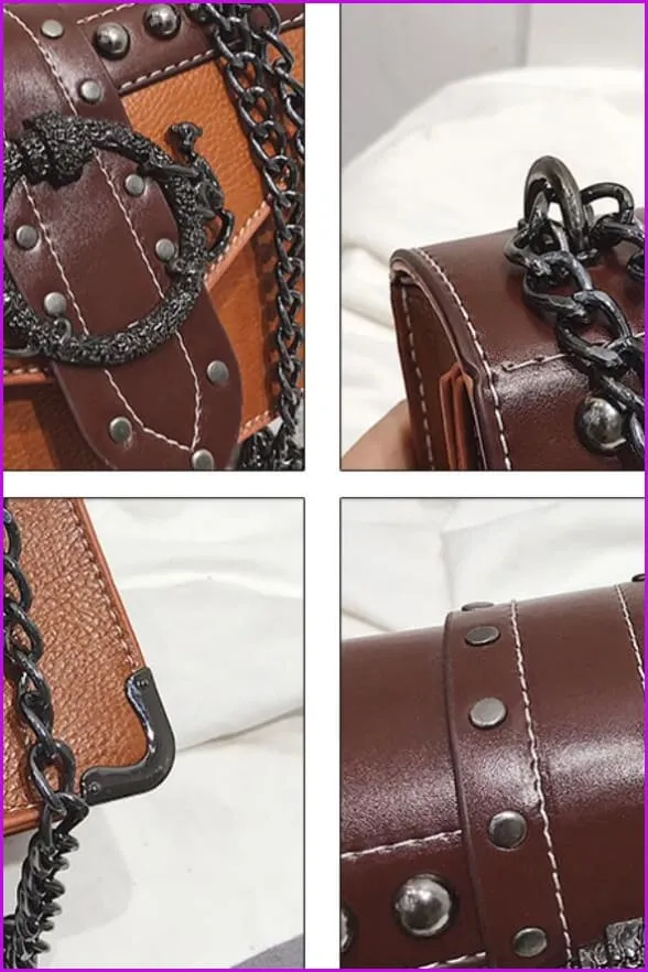 4 Colors Rivet Lock Chain PU Shoulder Bag F099