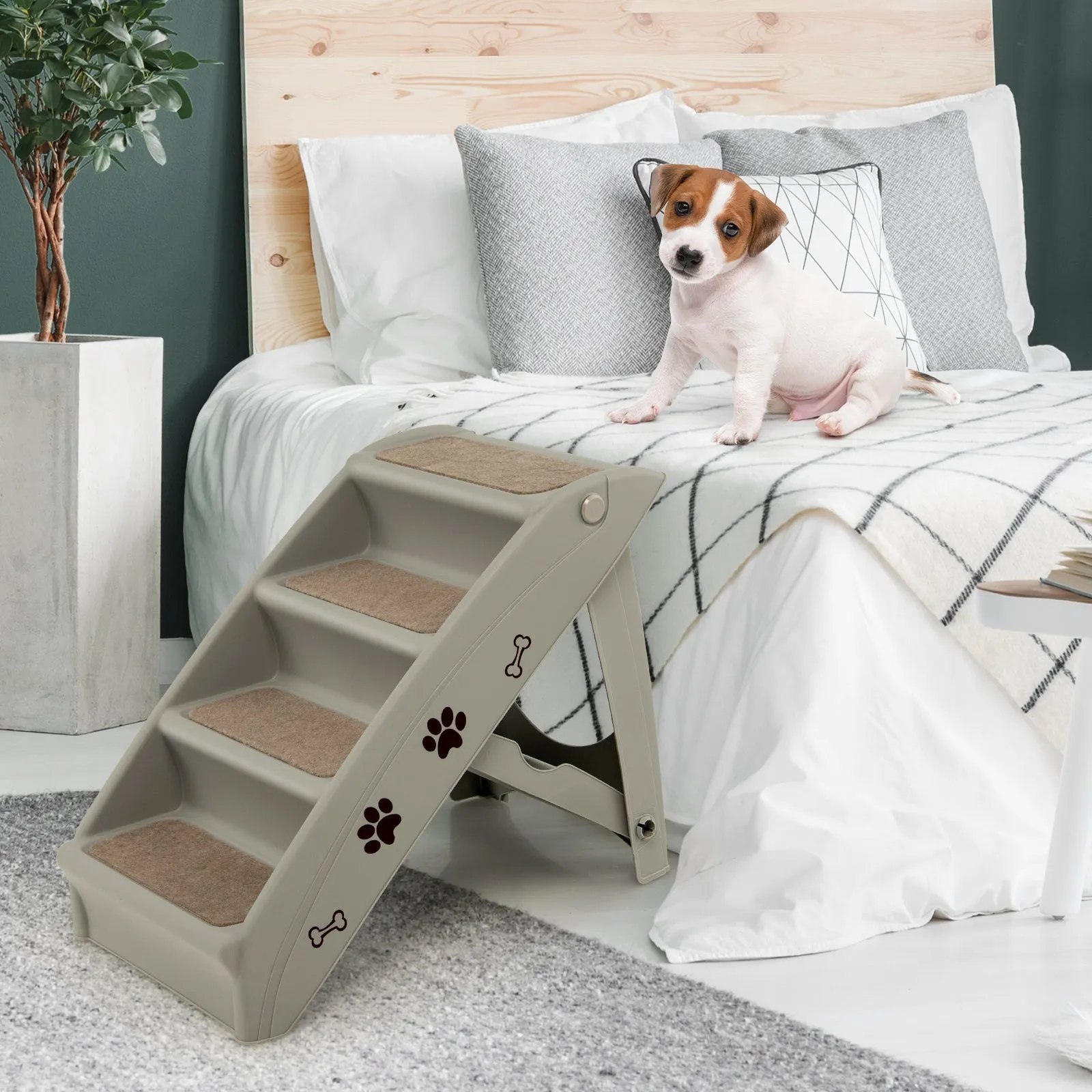 4-Step Pet Stairs with Non-slip Foot Pads-Grey