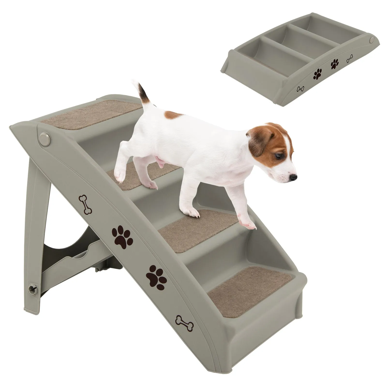 4-Step Pet Stairs with Non-slip Foot Pads-Grey