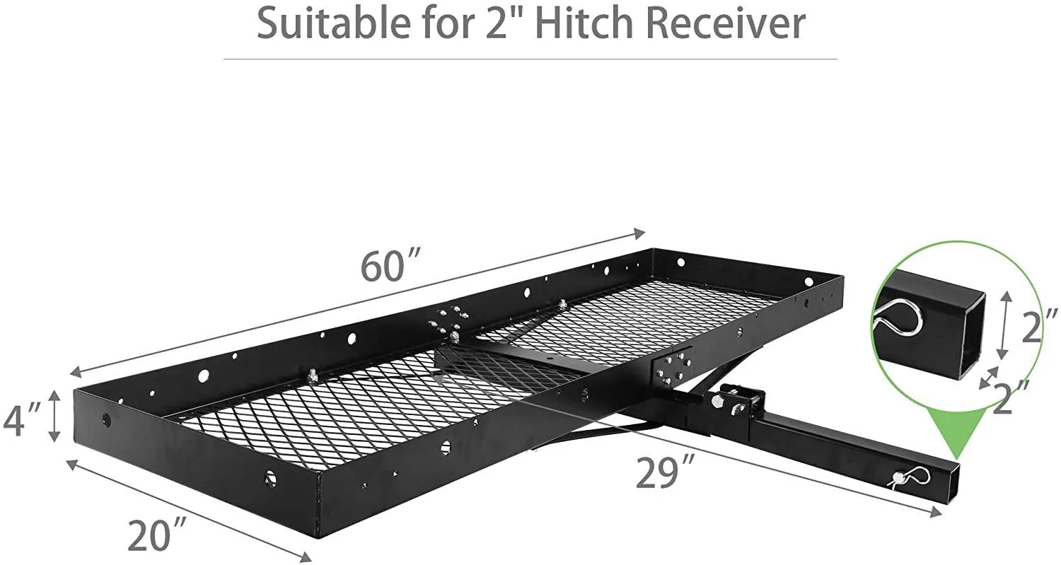 60 x 20-inch Hitch Folding Cargo Carrier Mount, Fit 2" Receiver, 500 LBS Capacity Mesh Hitch Cargo Rack