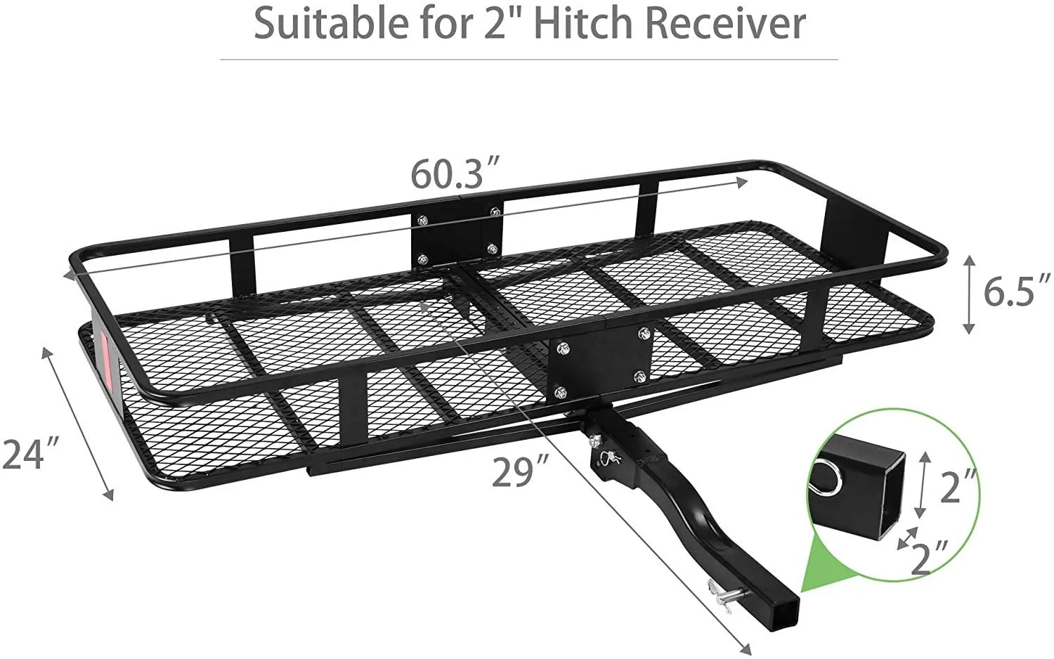 60" x 24" x 6.5" Hitch Mounted Folding Cargo Carrier, 500LBS Capacity Heavy Duty Basket Rack, Fit 2" Receiver Hitch