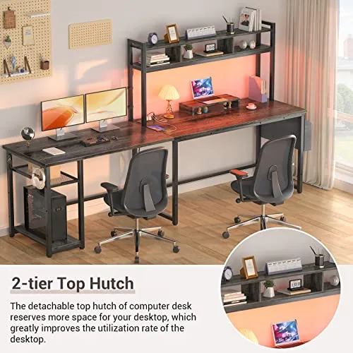 Aheaplus L Shaped Desk with Power Outlet & LED Strip, Reversible L-Shaped Corner Computer Desks Gaming Desk with Storage Shelf & Monitor Stand, Modern 2 Person Home Office Desk Writing Desk, Grey Oak