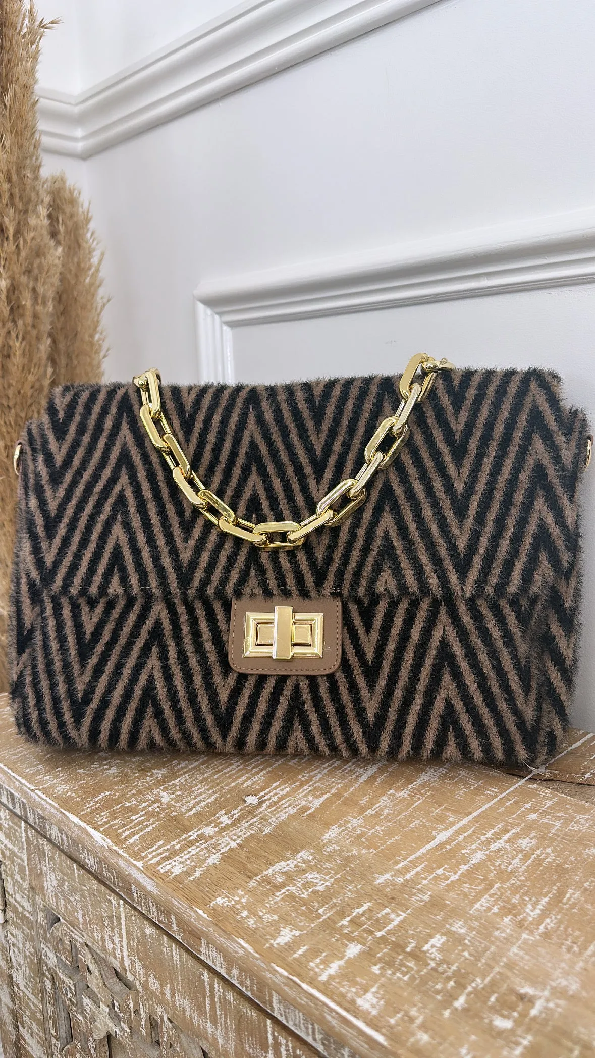 Alex Max Taupe Chevron Handbag