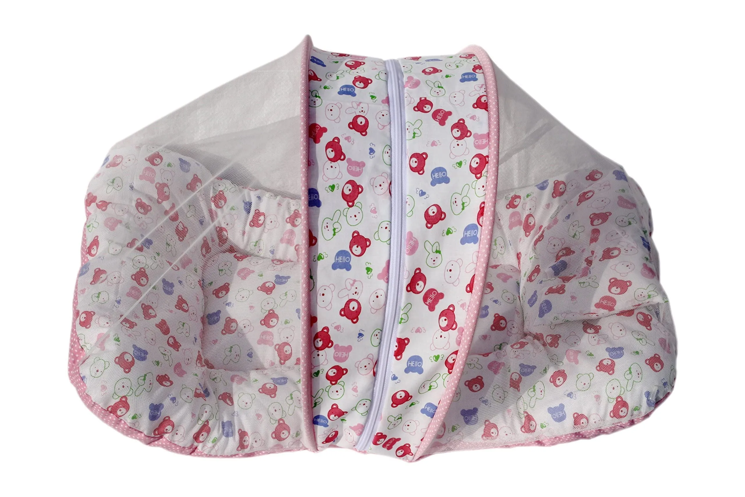 AMARDEEP Cotton Modern Toddler Mosquito And Insect Protection Net/Mattress Pink Teddy Print 70*40Cms