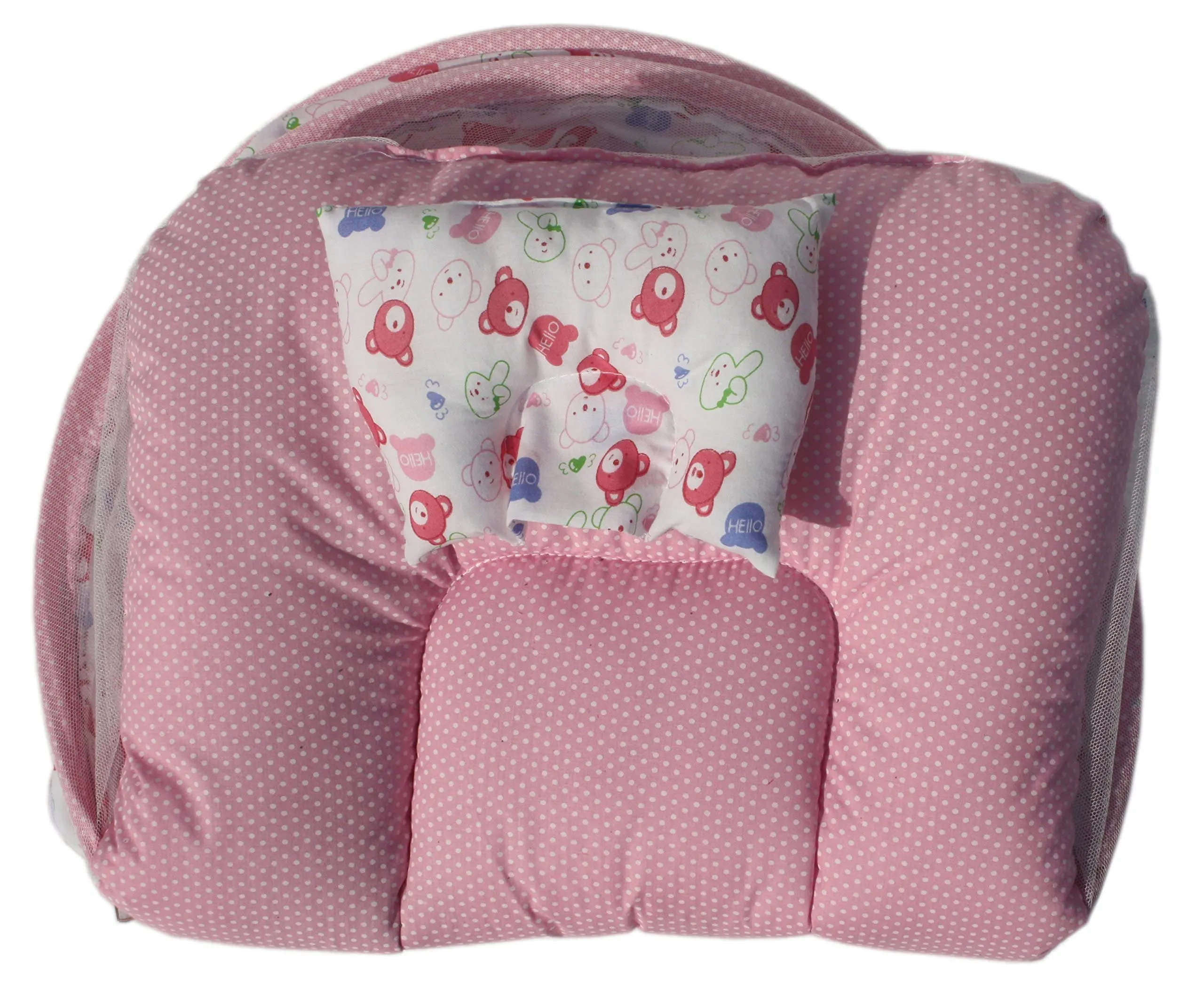 AMARDEEP Cotton Modern Toddler Mosquito And Insect Protection Net/Mattress Pink Teddy Print 70*40Cms