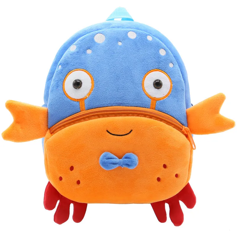 Anykidz 3D Blue Crab School Backpack Cute Animal With Cartoon Designs Children Toddler Plush Bag For Baby Girls and Boys