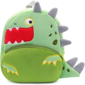 Anykidz 3D Green Big Mouth Dinosaur Kids School Backpack Cute Cartoon Animal Style Children Toddler Plush Bag Perfect Accessories For Boys and Girls