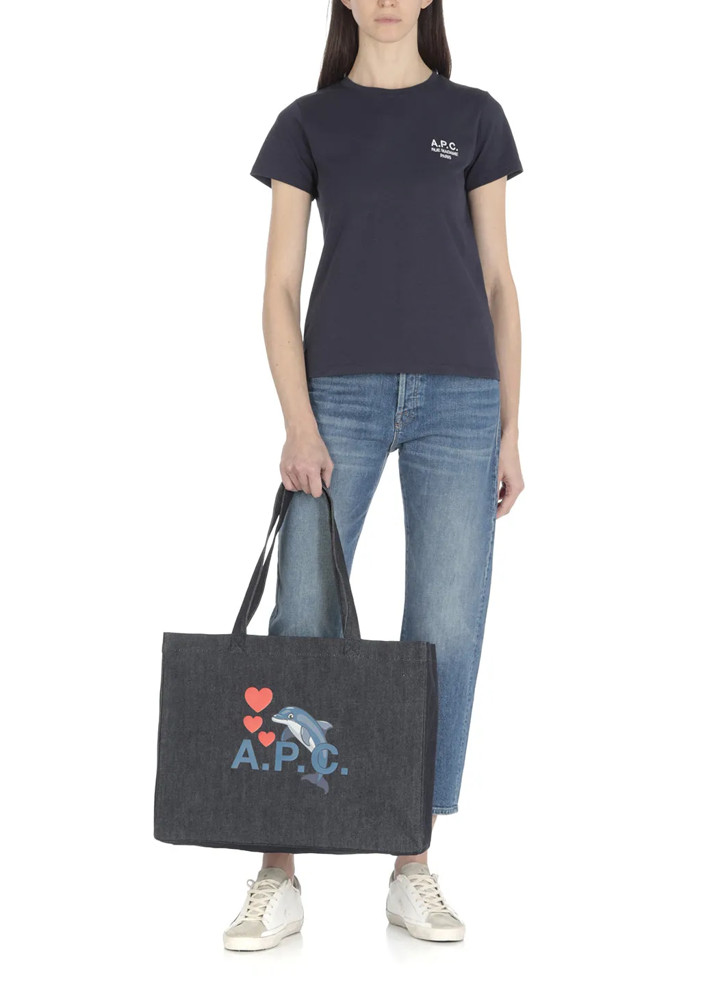 A.P.C. Graphic Printed Denim Shopping Bag