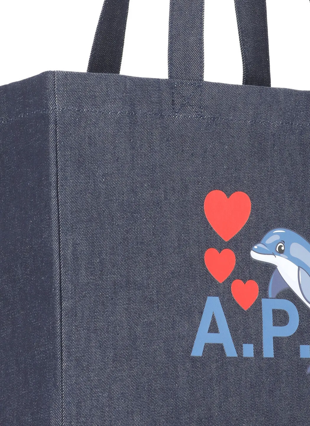 A.P.C. Graphic Printed Denim Shopping Bag