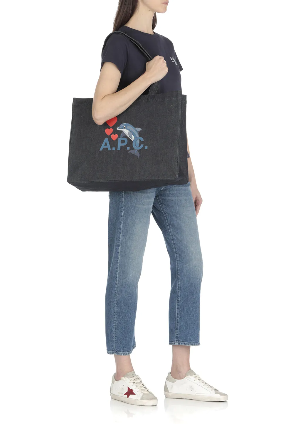 A.P.C. Graphic Printed Denim Shopping Bag