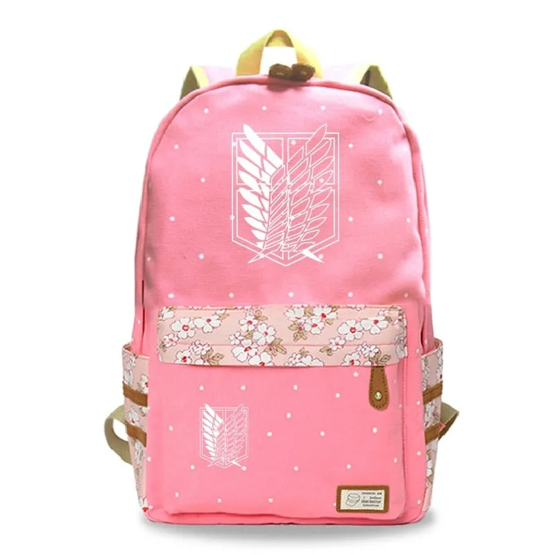 Attack on Titan Wings of Freedom Floral Design Backpacks