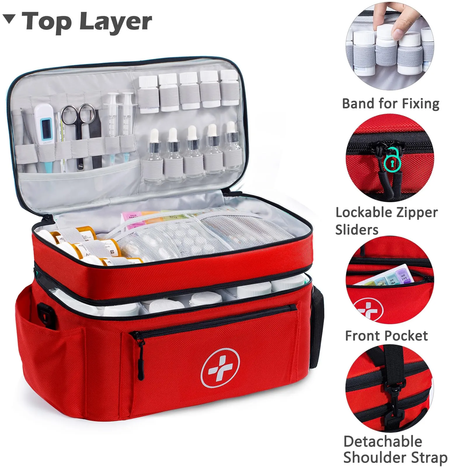 BAGSFY Travel Medicine Bag Organizer-Medicine Organizer Storage-Pill Bottle Organizer Storage-Medication Organizer for Home-Medicine Kit-Travel First Aid Kit Bags Empty-Travel Emergency Kit(Bag Only)