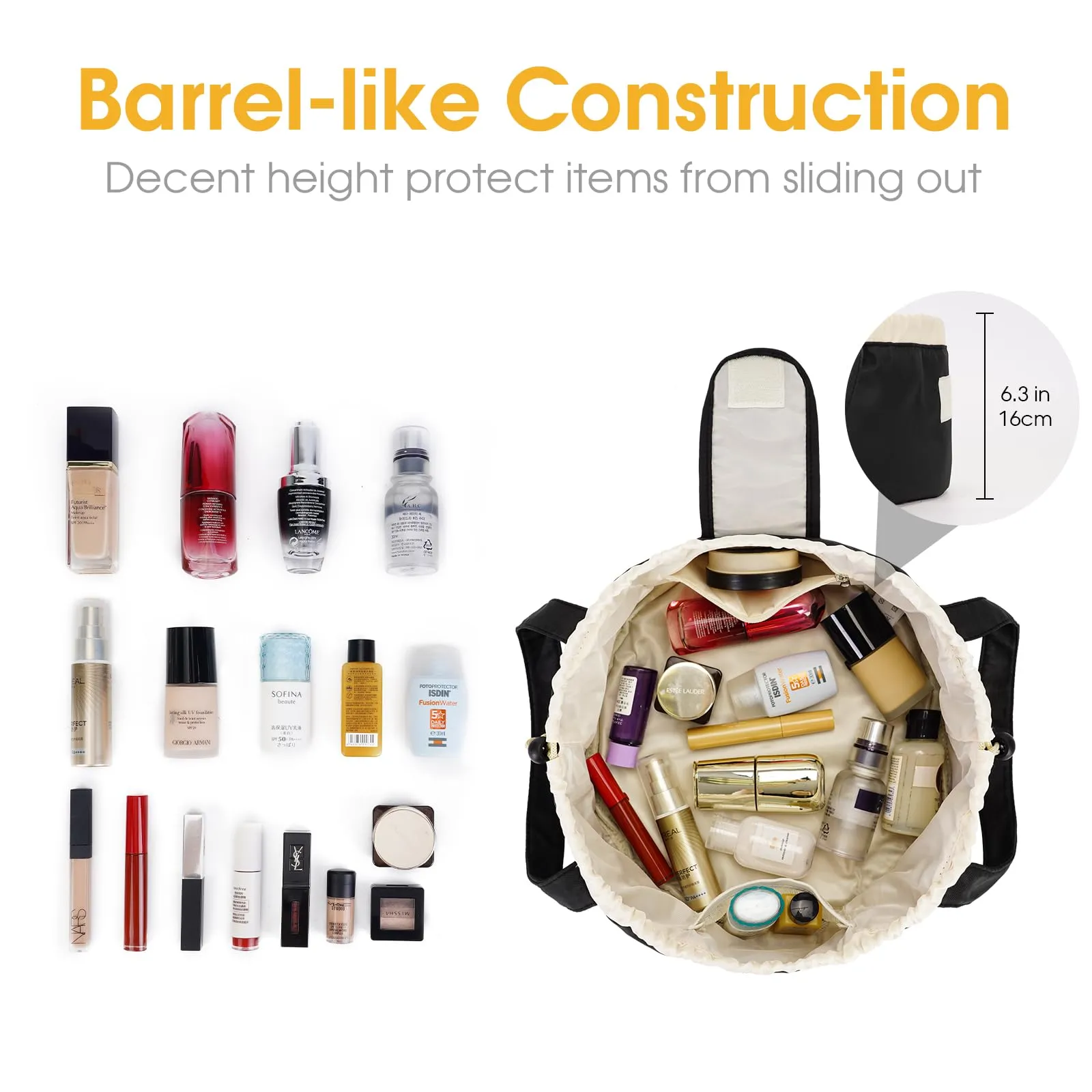 Barrel Drawstring Toiletry Makeup Bag