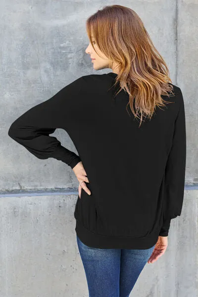 Basic Bae Full Size V-Neck Lantern Sleeve Blouse