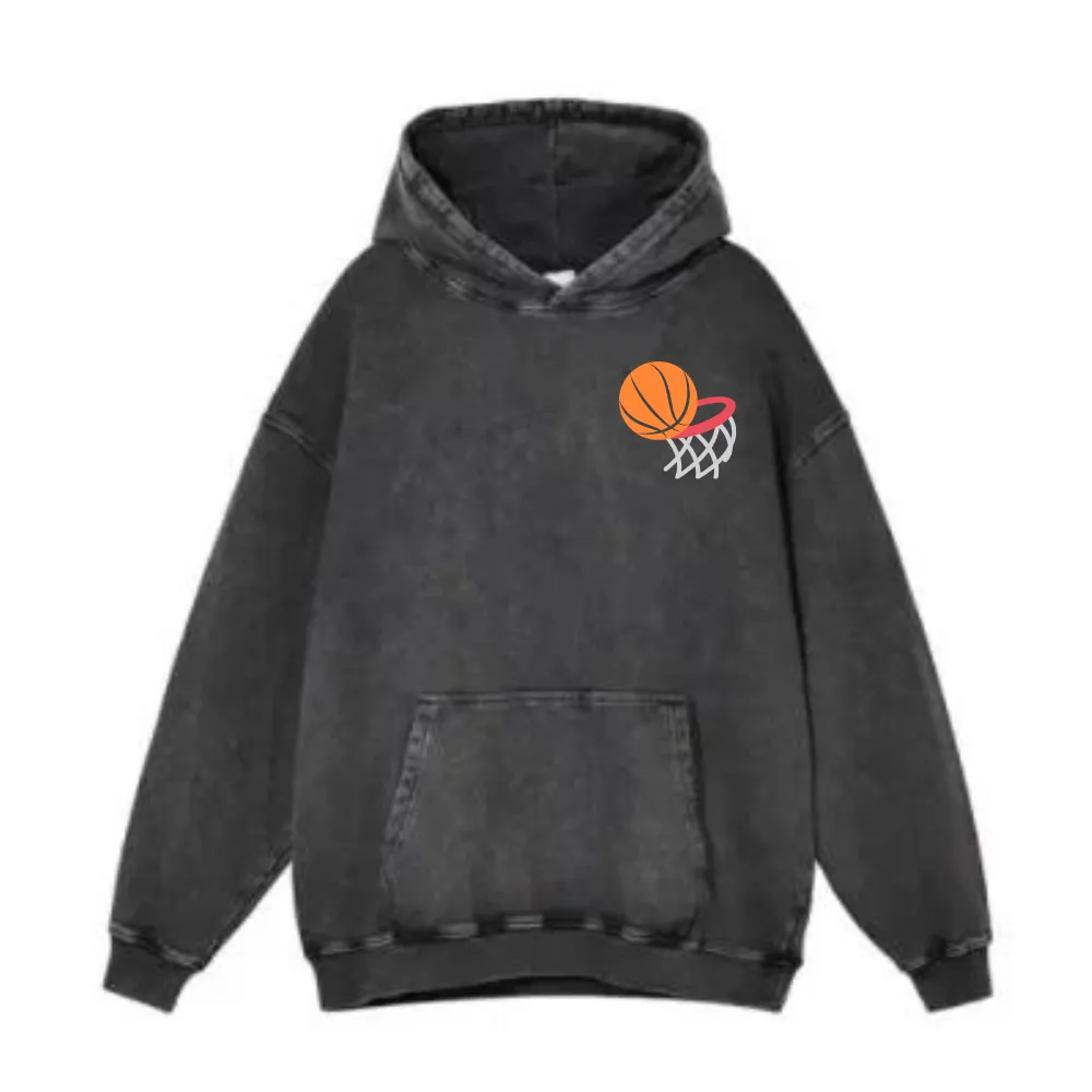 BASKETBALL  WATER WASHED DISTRESSED FLEECE HOODED SWEATSHIRT