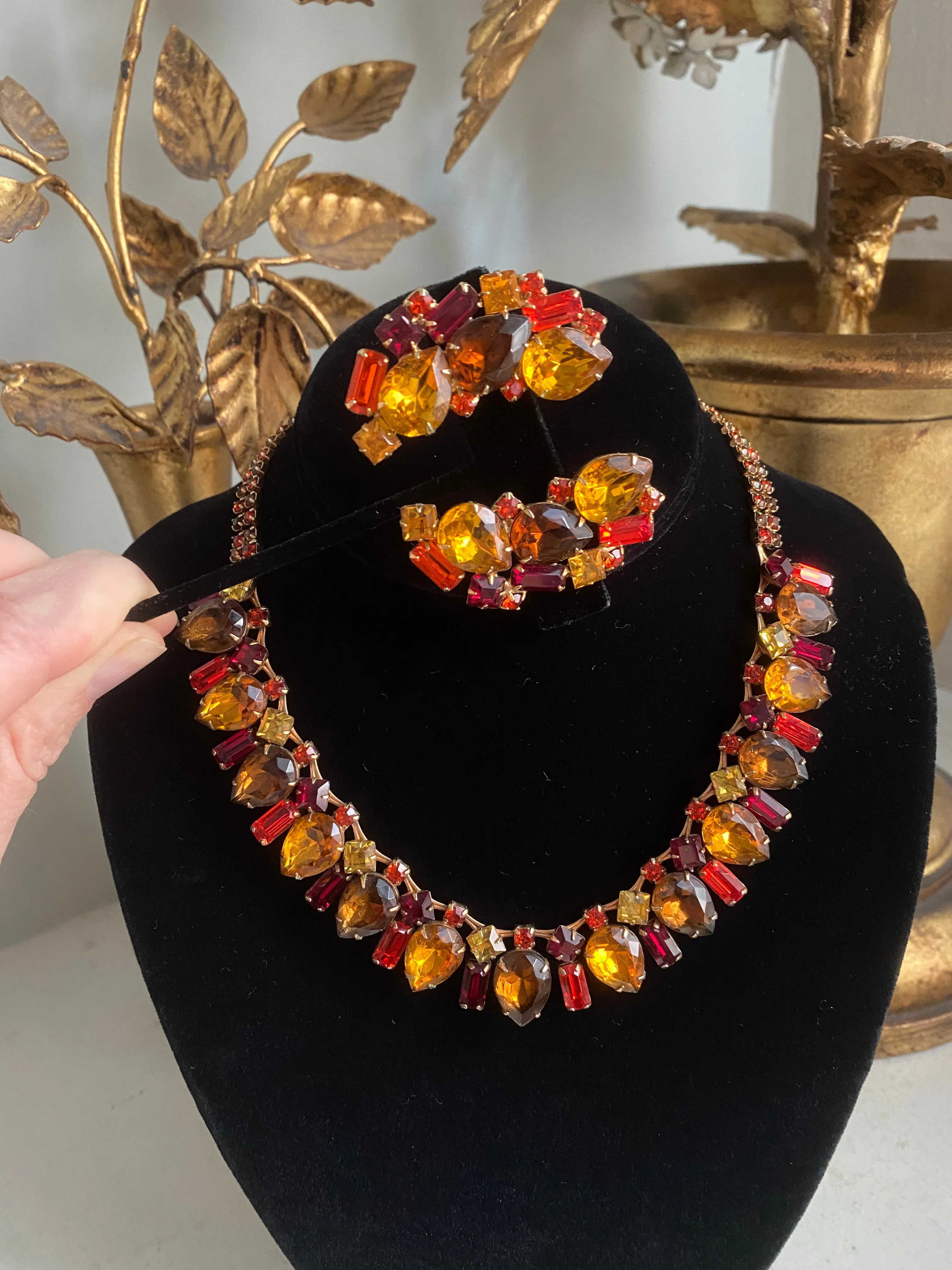 Beautiful 1950's Autumn Leaves Rhinestone Necklace Set