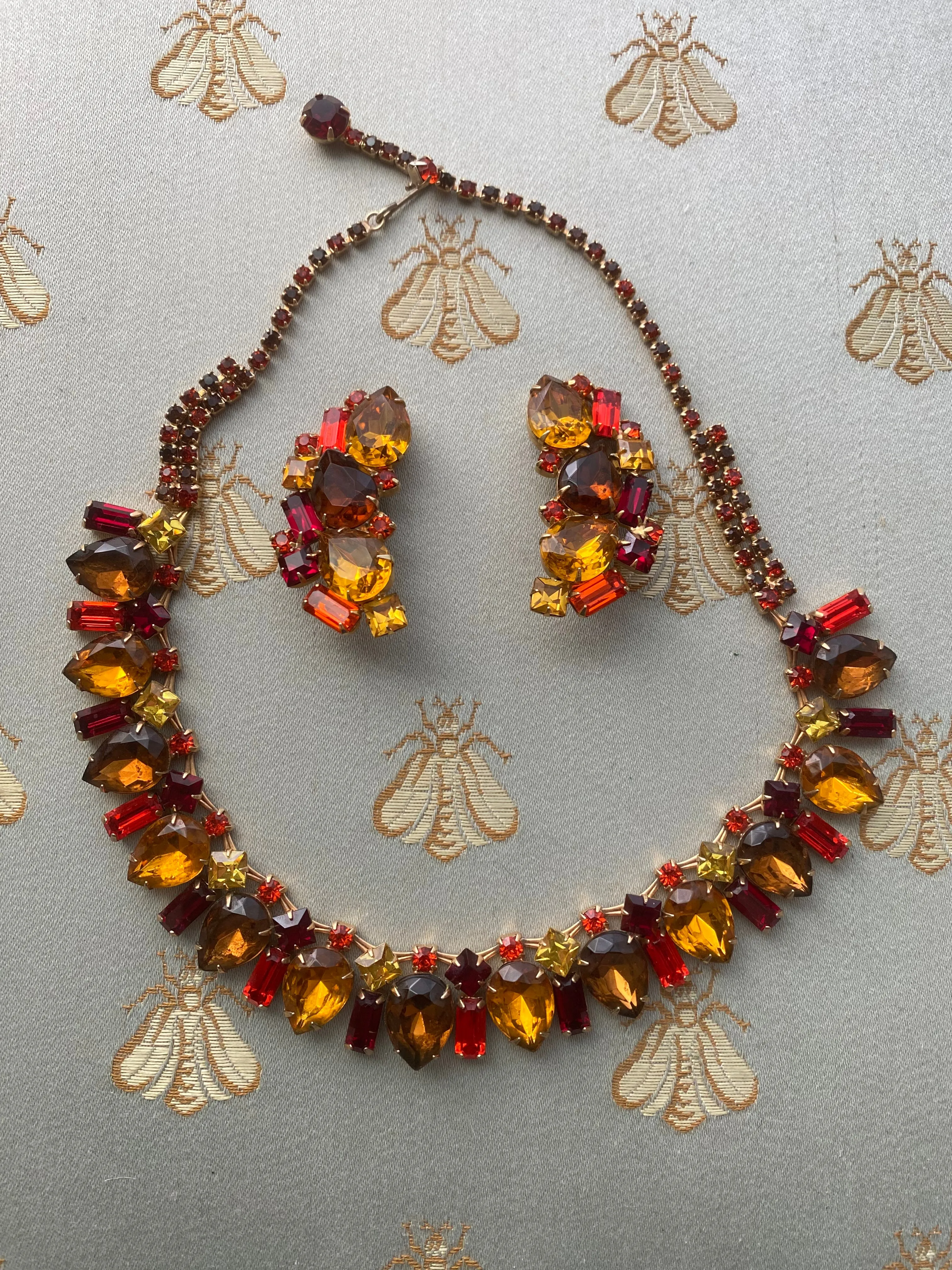 Beautiful 1950's Autumn Leaves Rhinestone Necklace Set