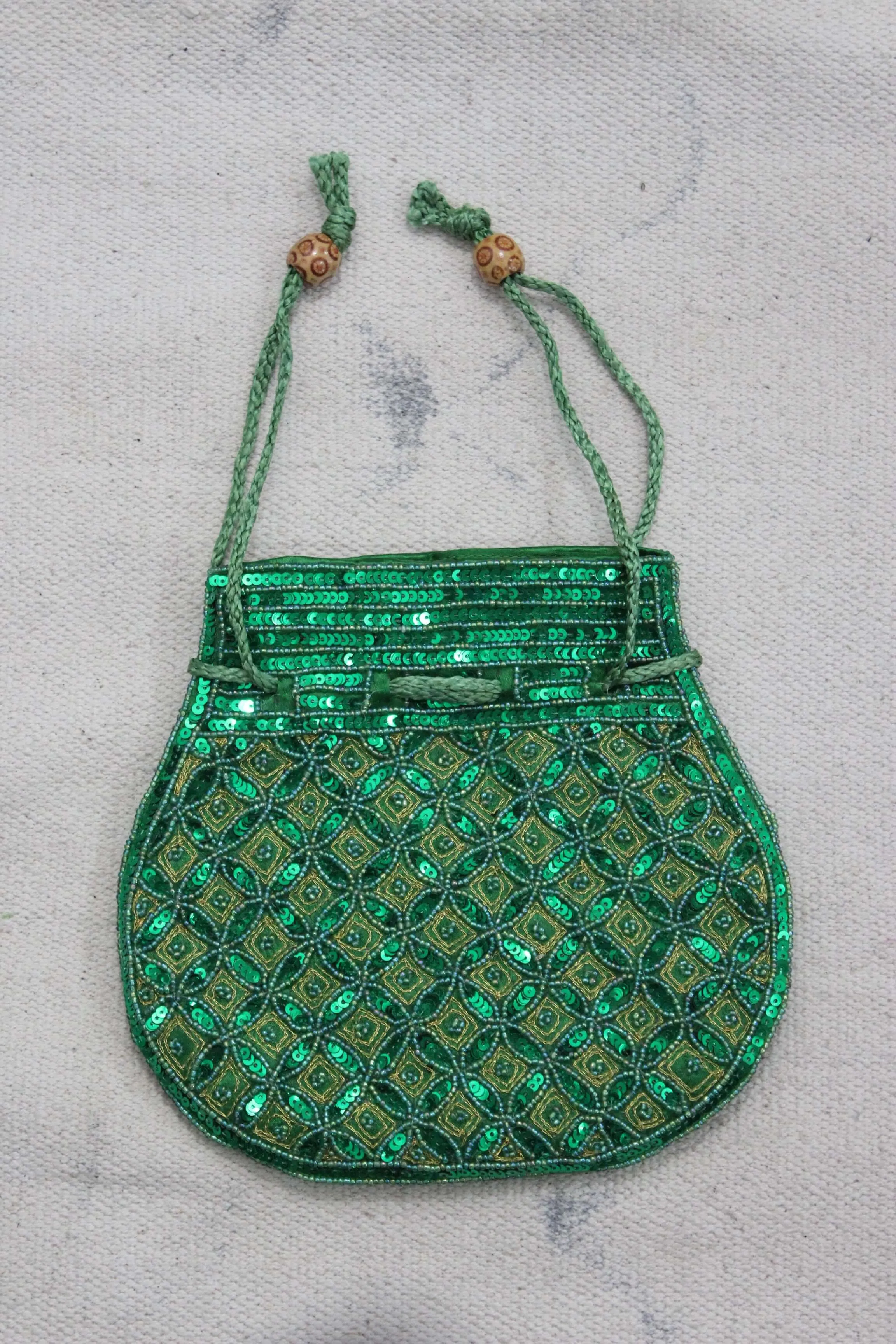 Beautiful Green Handmade Indian Fashion Potli Bag with Sequins