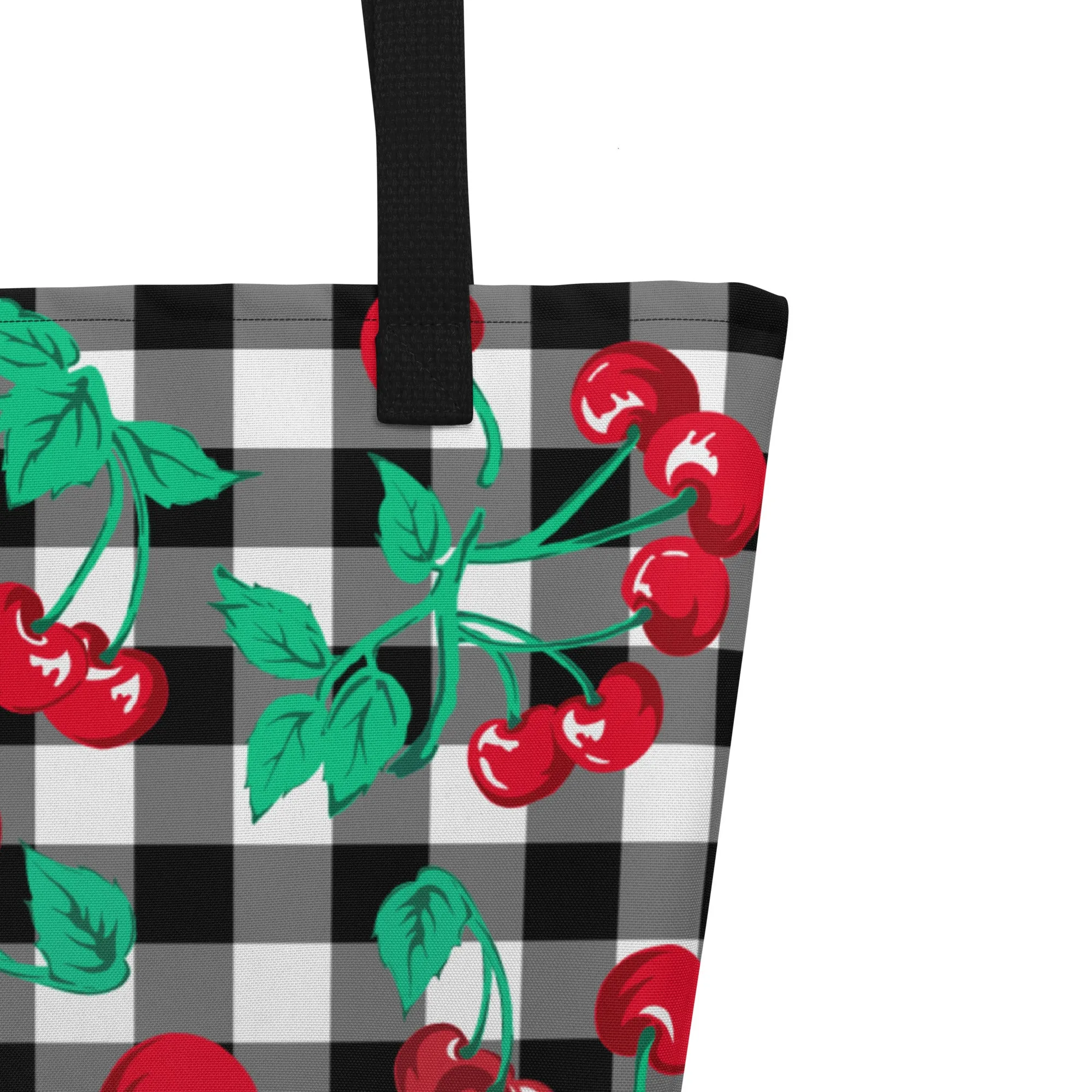 Bethany Cherry Girl Black Gingham Print Oversized Tote Bag | Pinup Couture Relaxed