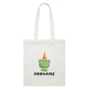 Birthday Frog Frog Wearing Party Hat Addname White Canvas Bag