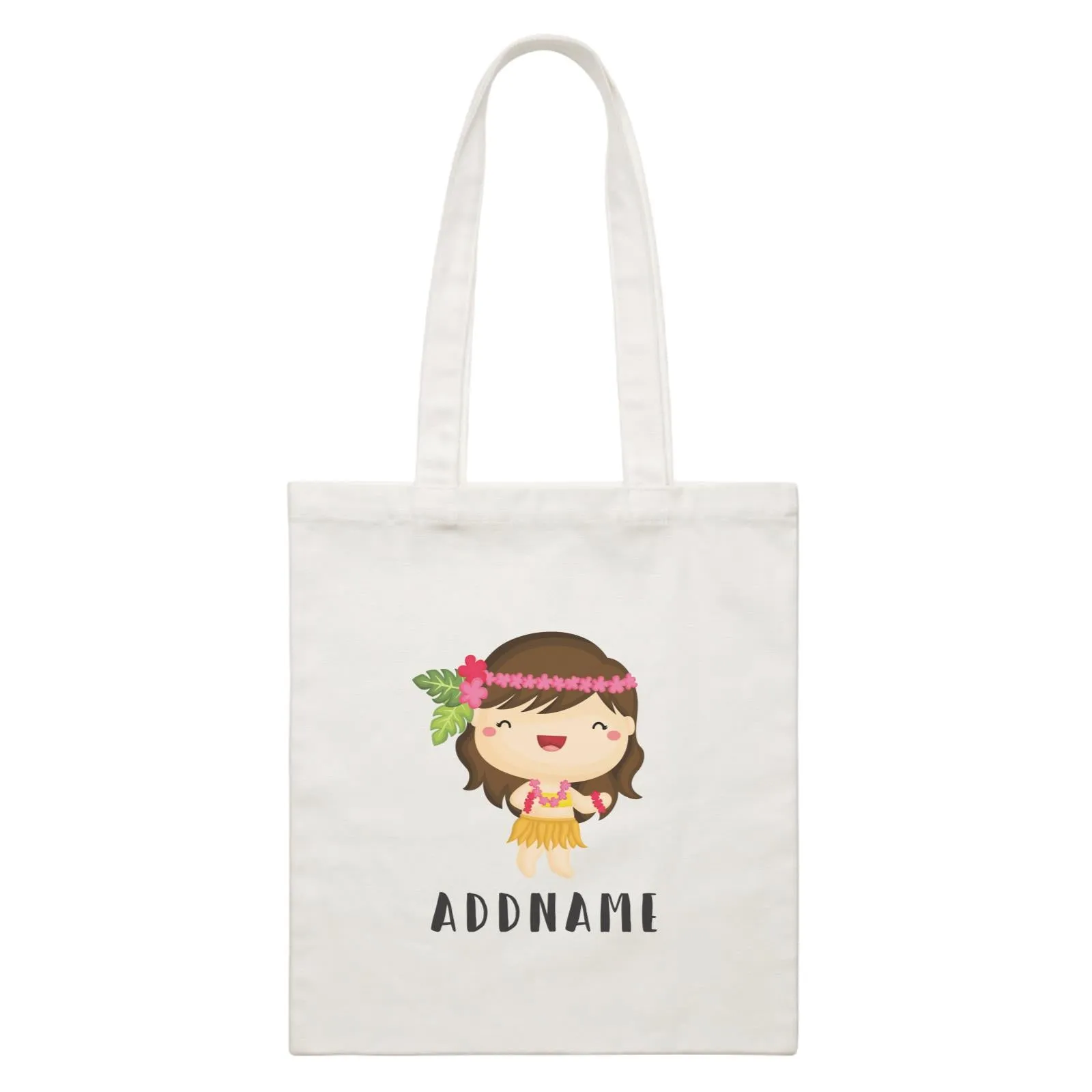 Birthday Hawaii Girl Wearing Hula Grass Dress Addname White Canvas Bag