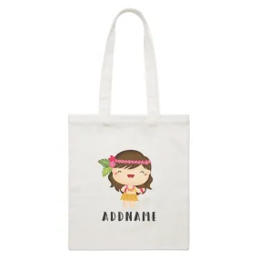 Birthday Hawaii Girl Wearing Hula Grass Dress Addname White Canvas Bag