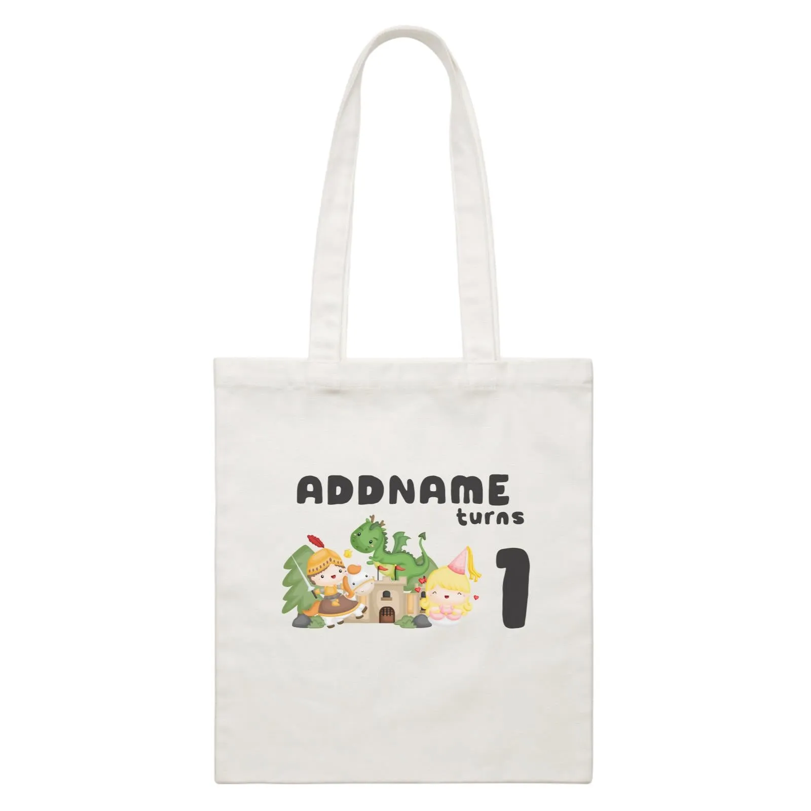 Birthday Royal Group Addname Turns 1 White Canvas Bag