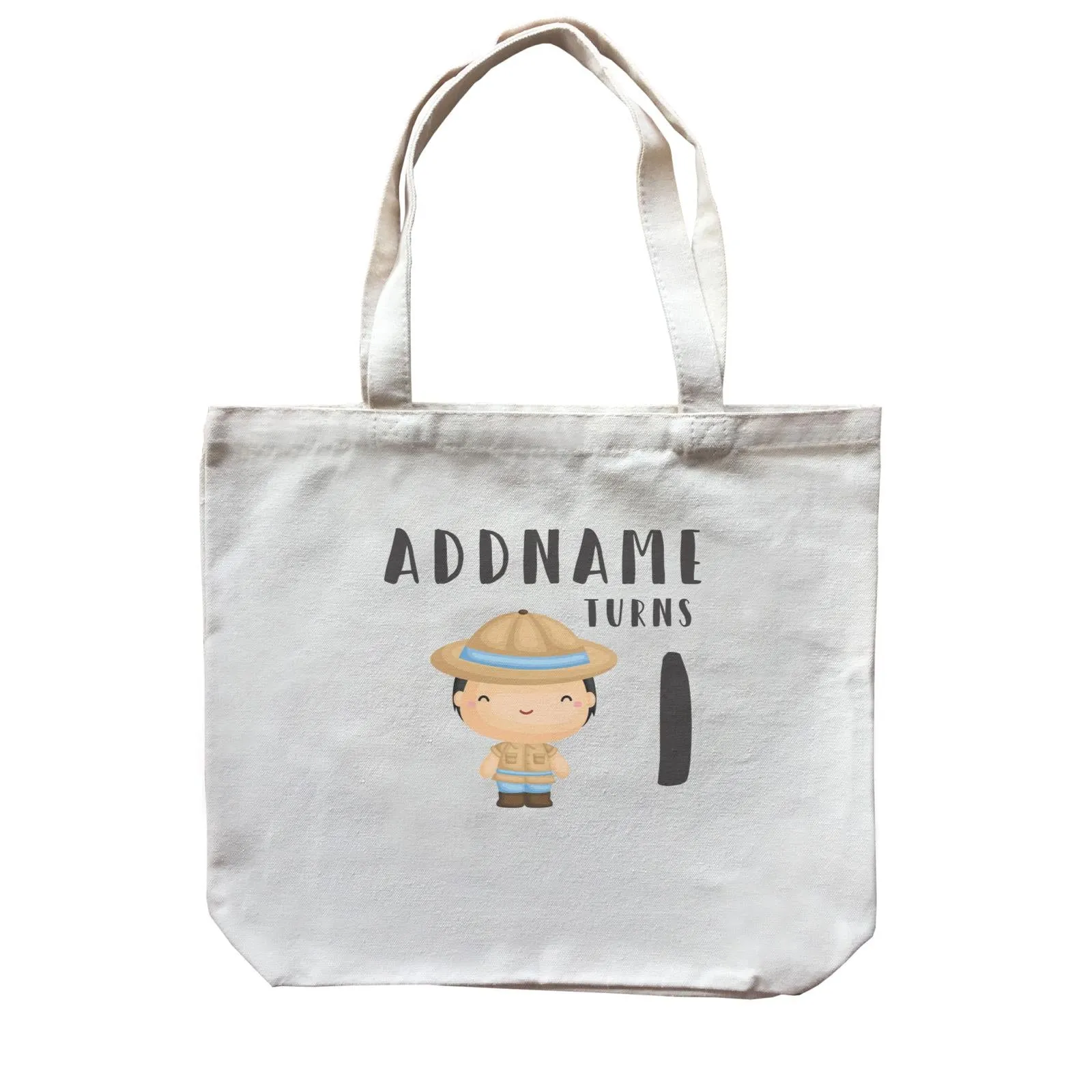 Birthday Safari Little Explorer Baby Boy Addname Turns 1 Canvas Bag