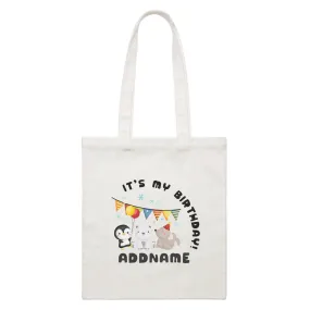 Birthday Winter Animals Penguin Polar Bear And Seal Party It's My Birthday Addname White Canvas Bag