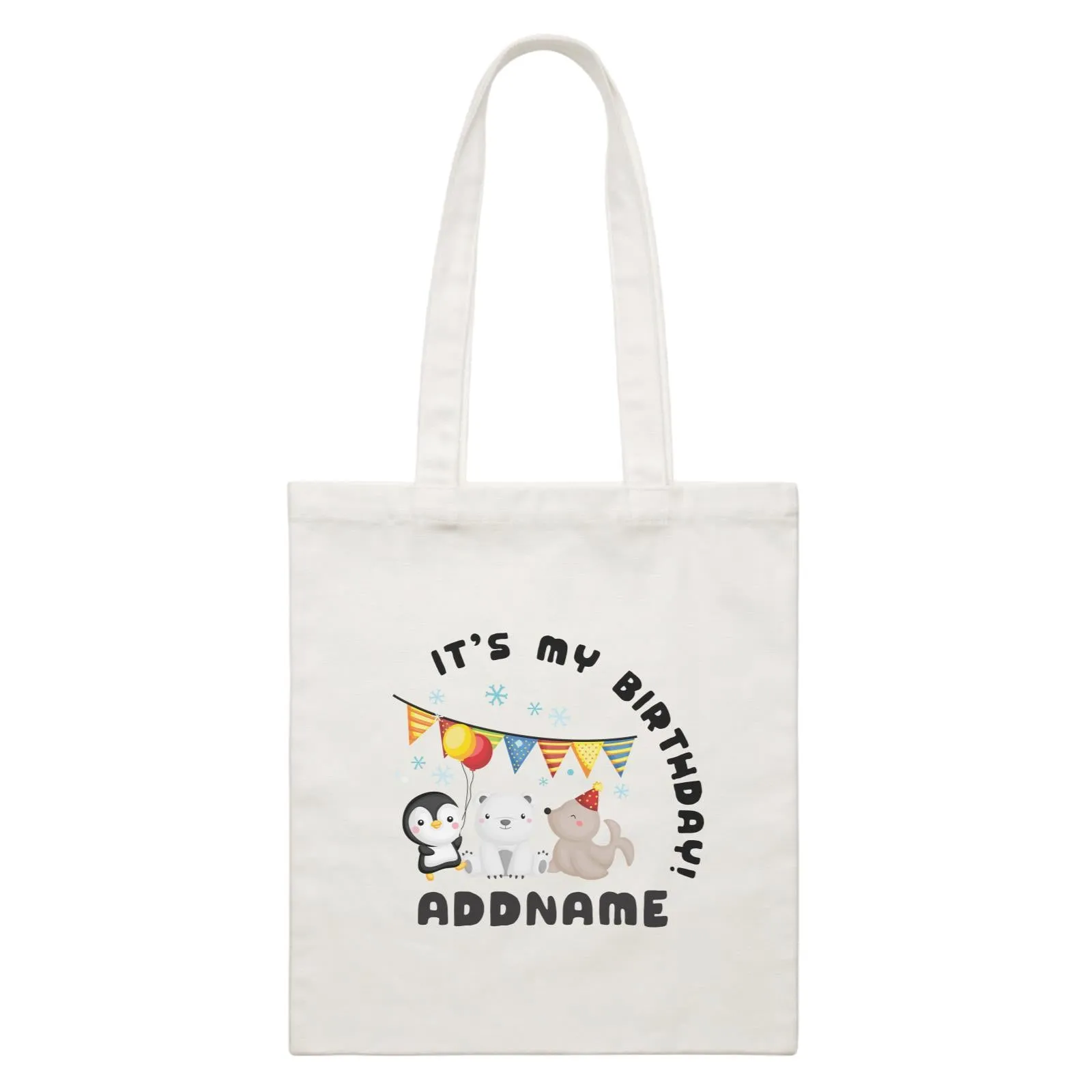 Birthday Winter Animals Penguin Polar Bear And Seal Party It's My Birthday Addname White Canvas Bag