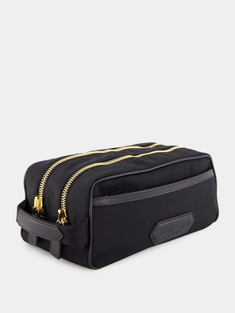 Black Logo-Patch Recycled Nylon Toiletry Bag