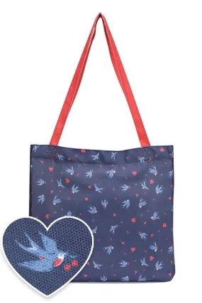 Blue Swallow Print Tote Shopping Bag