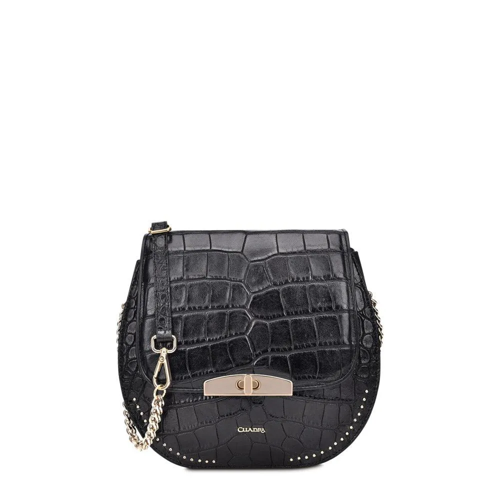 BO422AL - Cuadra black fashion alligator leather ladies purse handbag for women