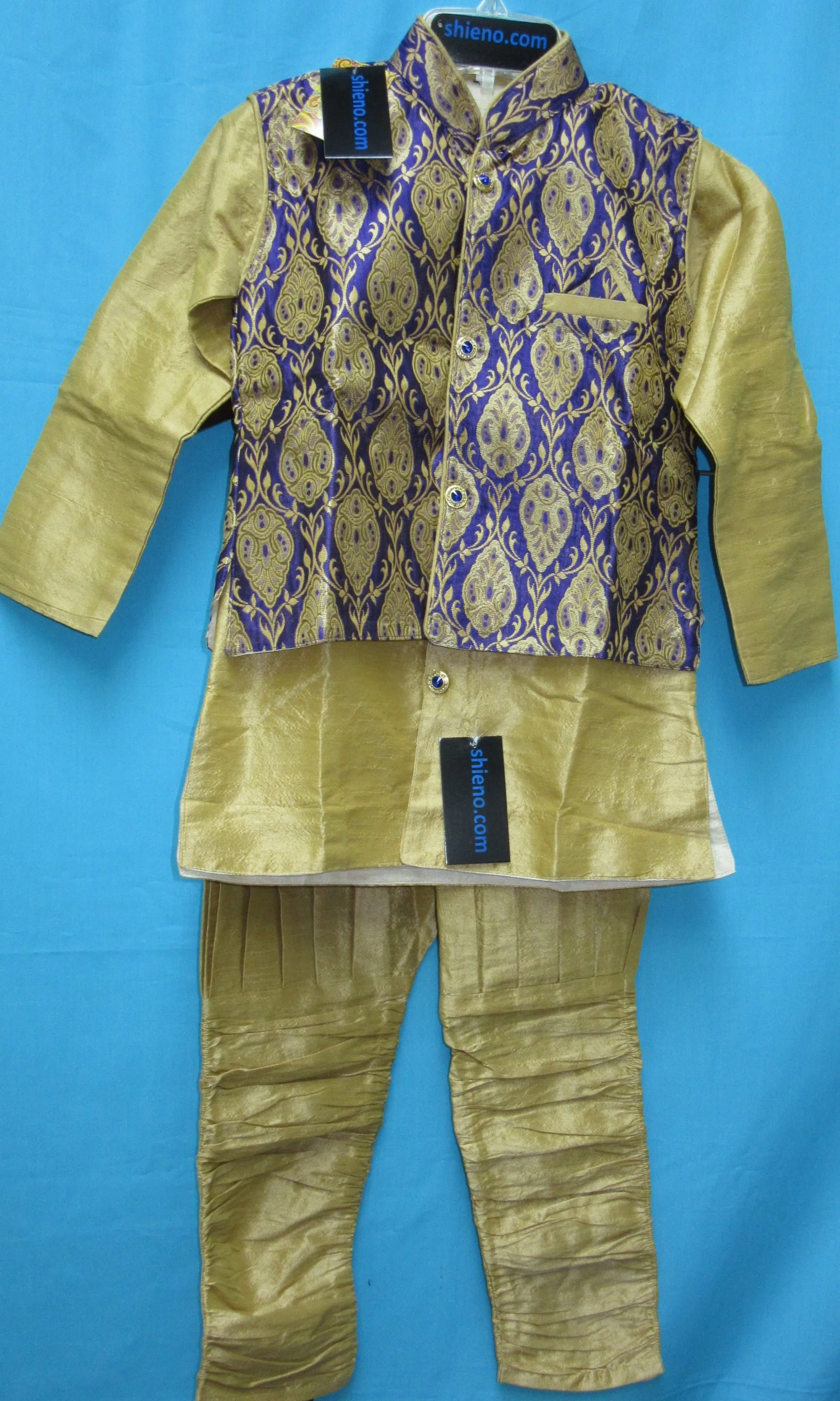 Boy’s 8212 Jodhpuri Birjis Trouser Kurta Waist Coat Set Shieno Sarees