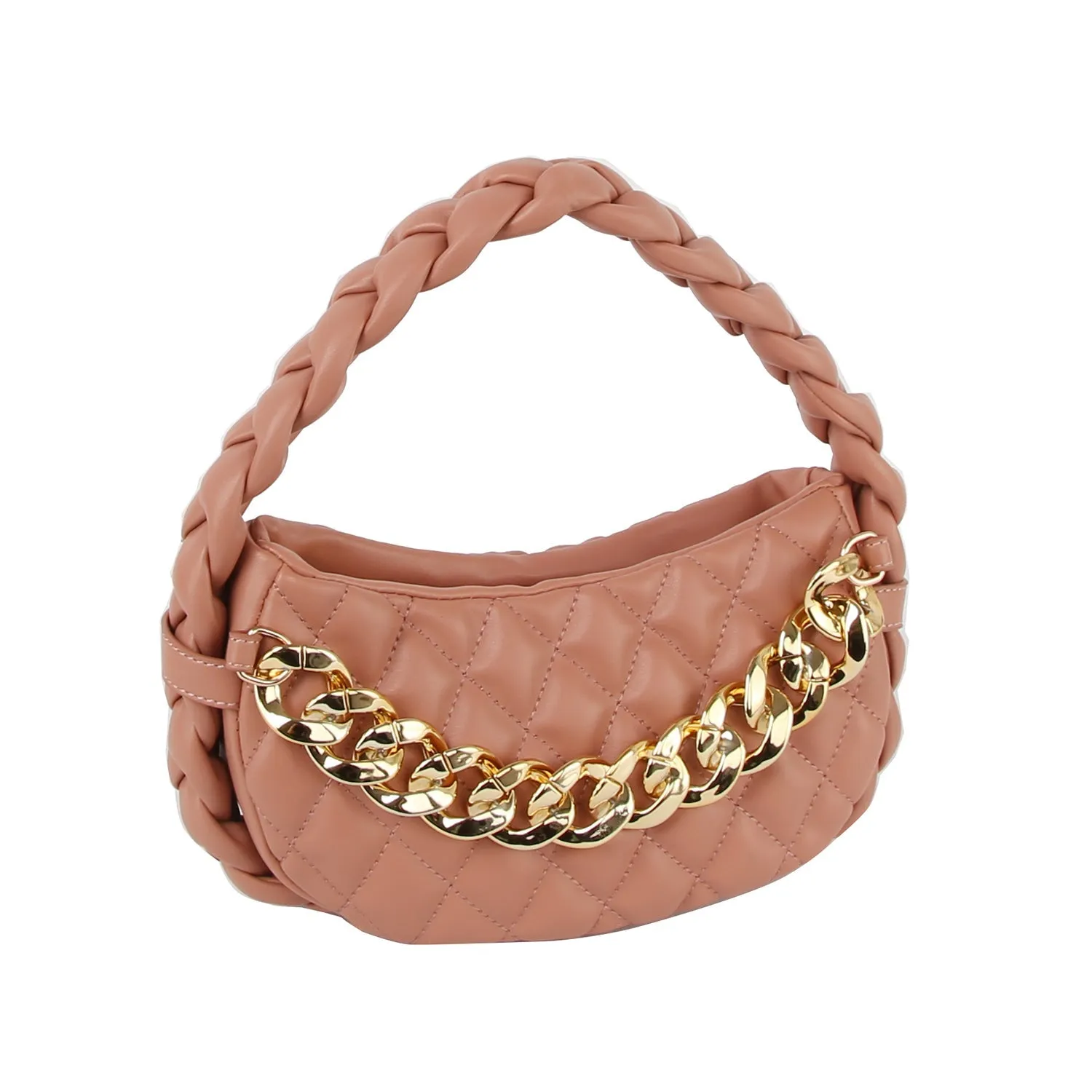 Braided handle chain point leather hobo bag