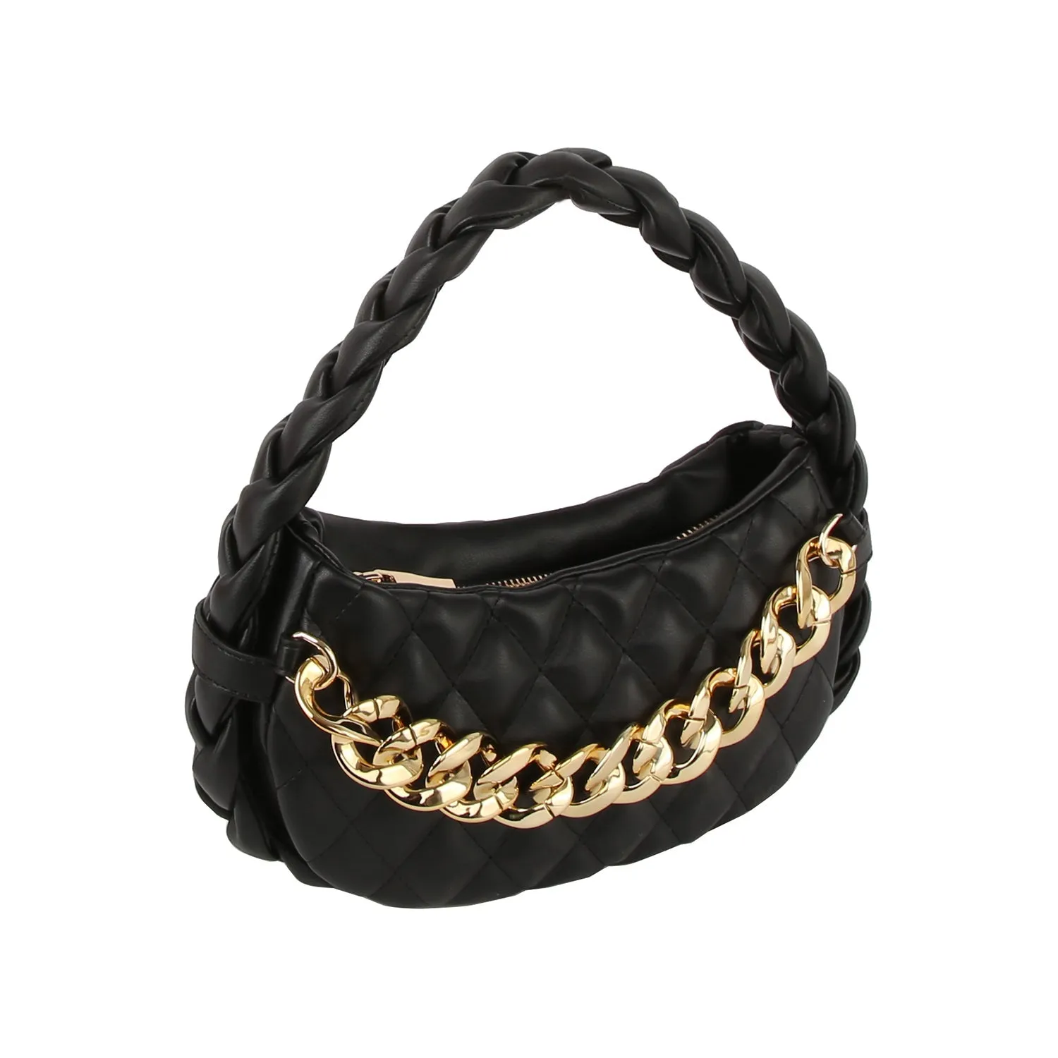 Braided handle chain point leather hobo bag