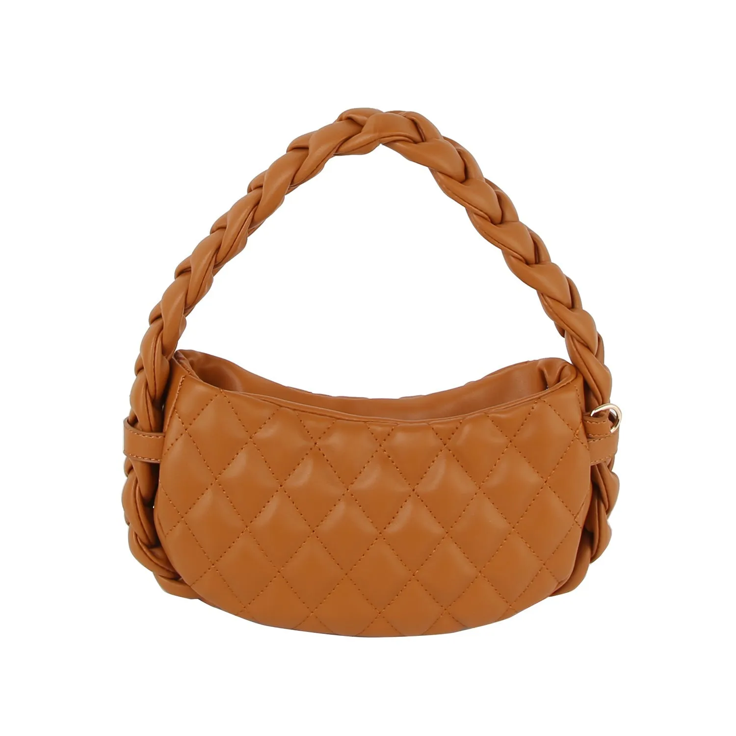 Braided handle chain point leather hobo bag