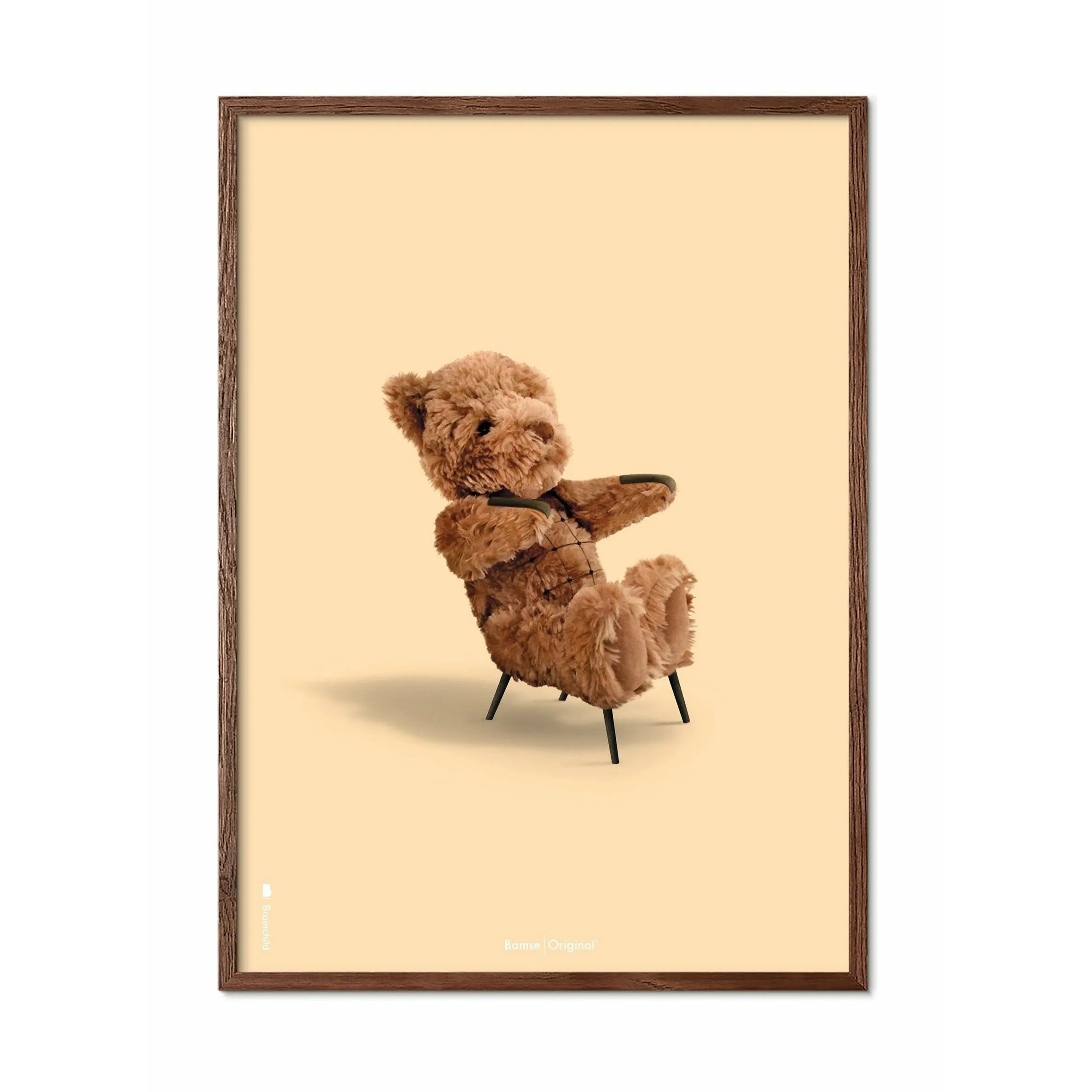 Brainchild Teddy Bear Classic Poster, Dark Wood Frame A5, Sand Colored Background