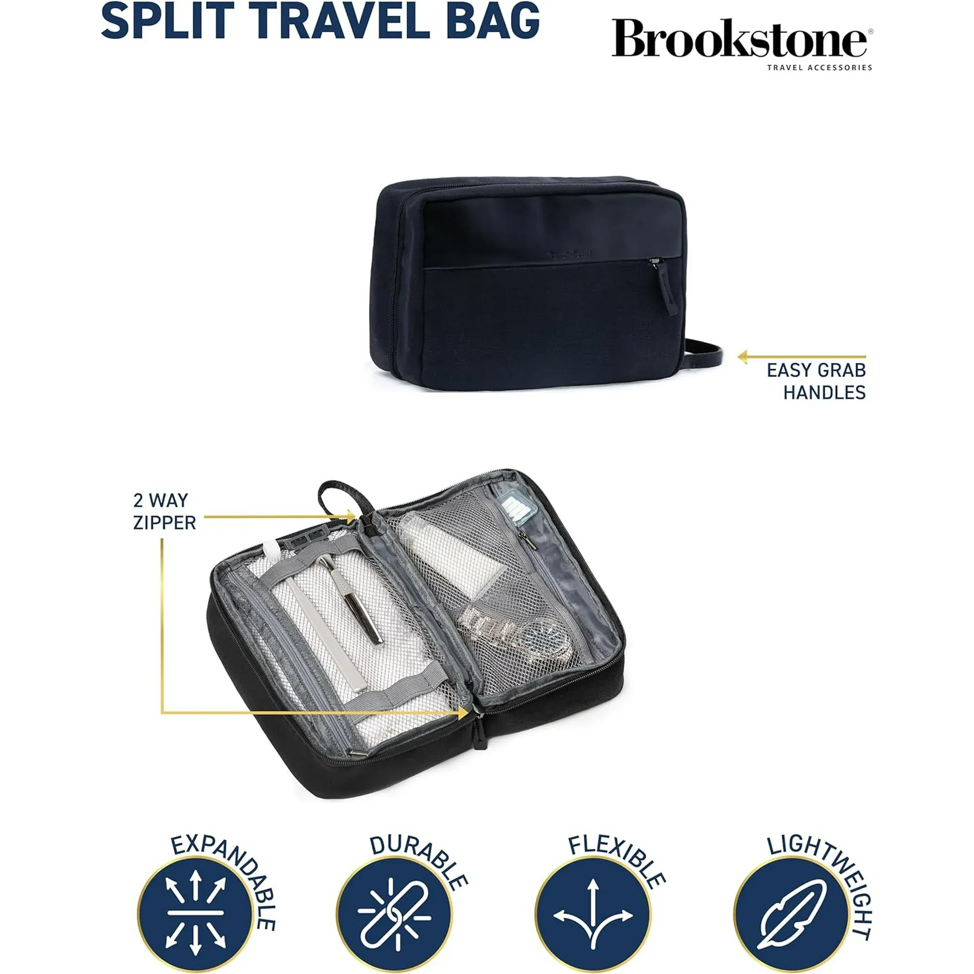 Brookstone Travel Storage Bag - Large Multi-Functional Toiletries Pouch